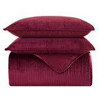 3-Piece Velvet Corduroy Stripe Quilted Bedspread Coverlet Set