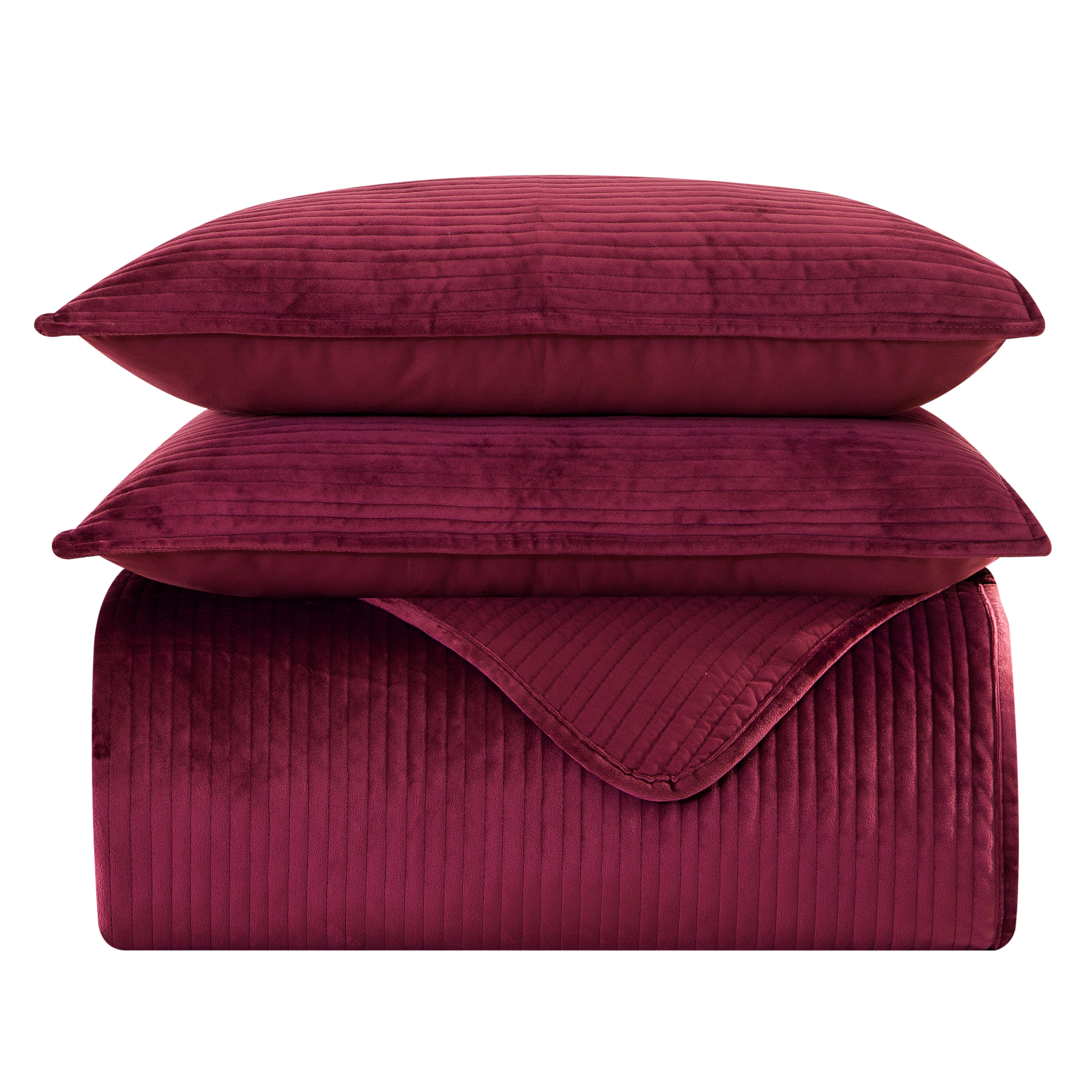 3-Piece Velvet Corduroy Stripe Quilted Bedspread Coverlet Set