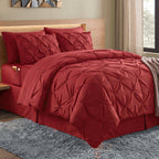 8-Piece Pintuck Pinch Pleated Comforter Set - Includes 4-Piece Sheet Set with Double Sided Storage Pockets