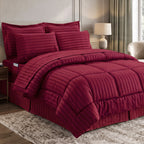 8-Piece Dobby Stripe Comforter Set - Includes 4-Piece Sheet Set with Double Sided Storage Pockets