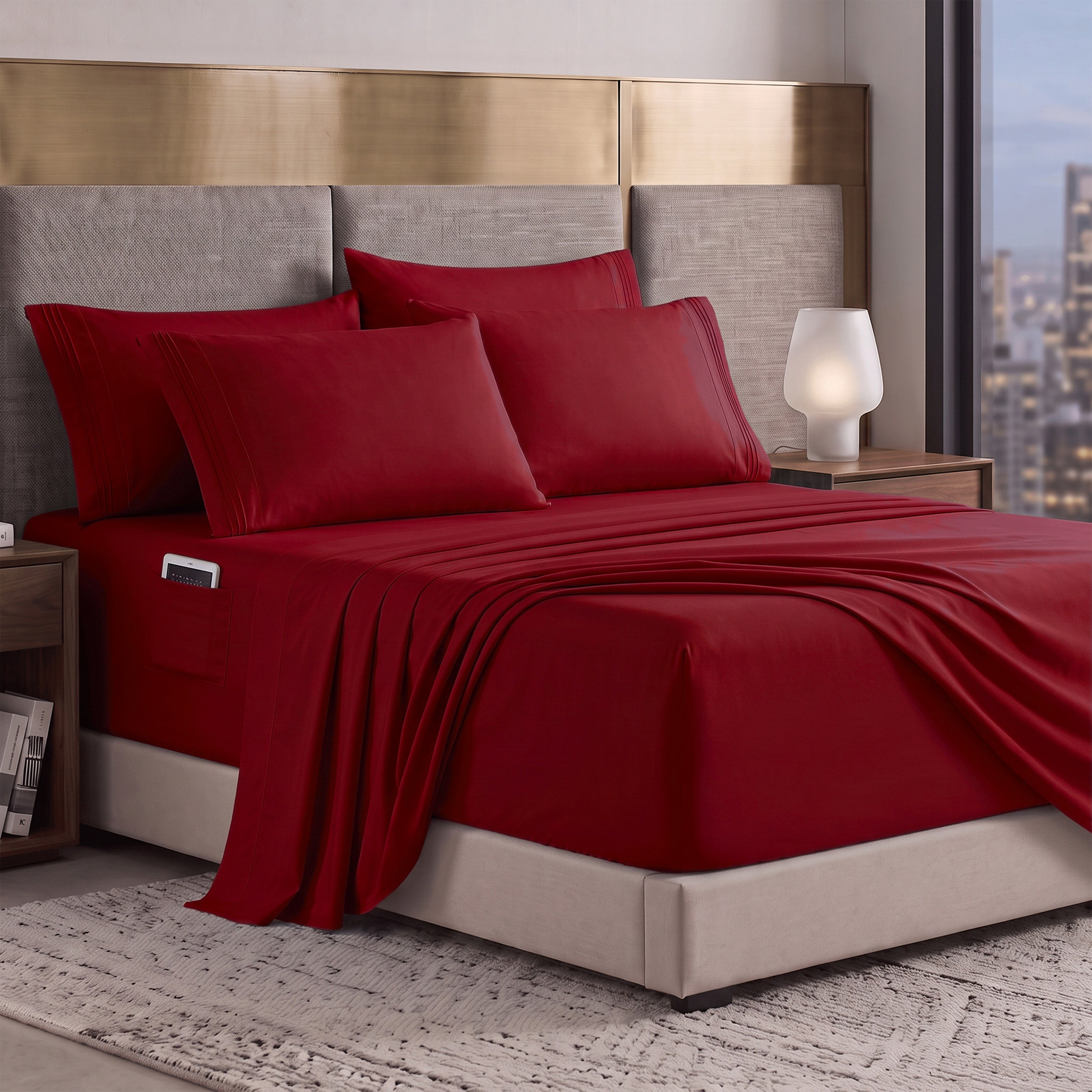 Extra deep 18-24 Inch Pocket 3 Line Embroidery, 6-Piece Sheet Set, Moody Shades