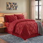 8-Piece Pintuck Pinch Pleated Comforter Set - Includes 4-Piece Sheet Set with Double Sided Storage Pockets