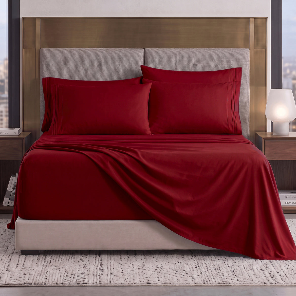 Extra deep 18-24 Inch Pocket 3 Line Embroidery, 6-Piece Sheet Set, Moody Shades