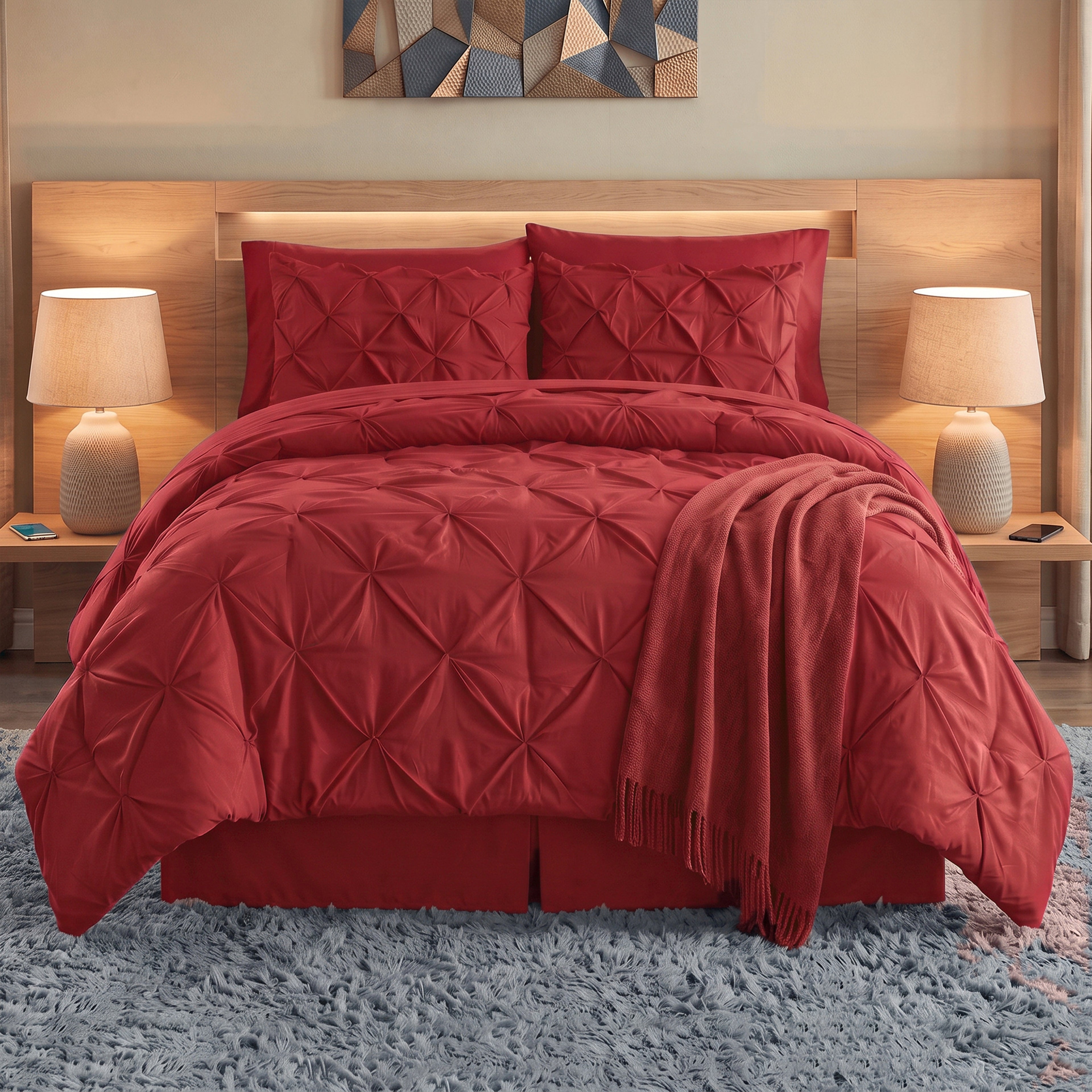 8-Piece Pintuck Pinch Pleated Comforter Set - Includes 4-Piece Sheet Set with Double Sided Storage Pockets