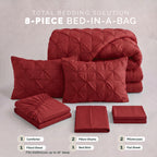 8-Piece Pintuck Pinch Pleated Comforter Set - Includes 4-Piece Sheet Set with Double Sided Storage Pockets