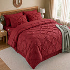 8-Piece Pintuck Pinch Pleated Comforter Set - Includes 4-Piece Sheet Set with Double Sided Storage Pockets