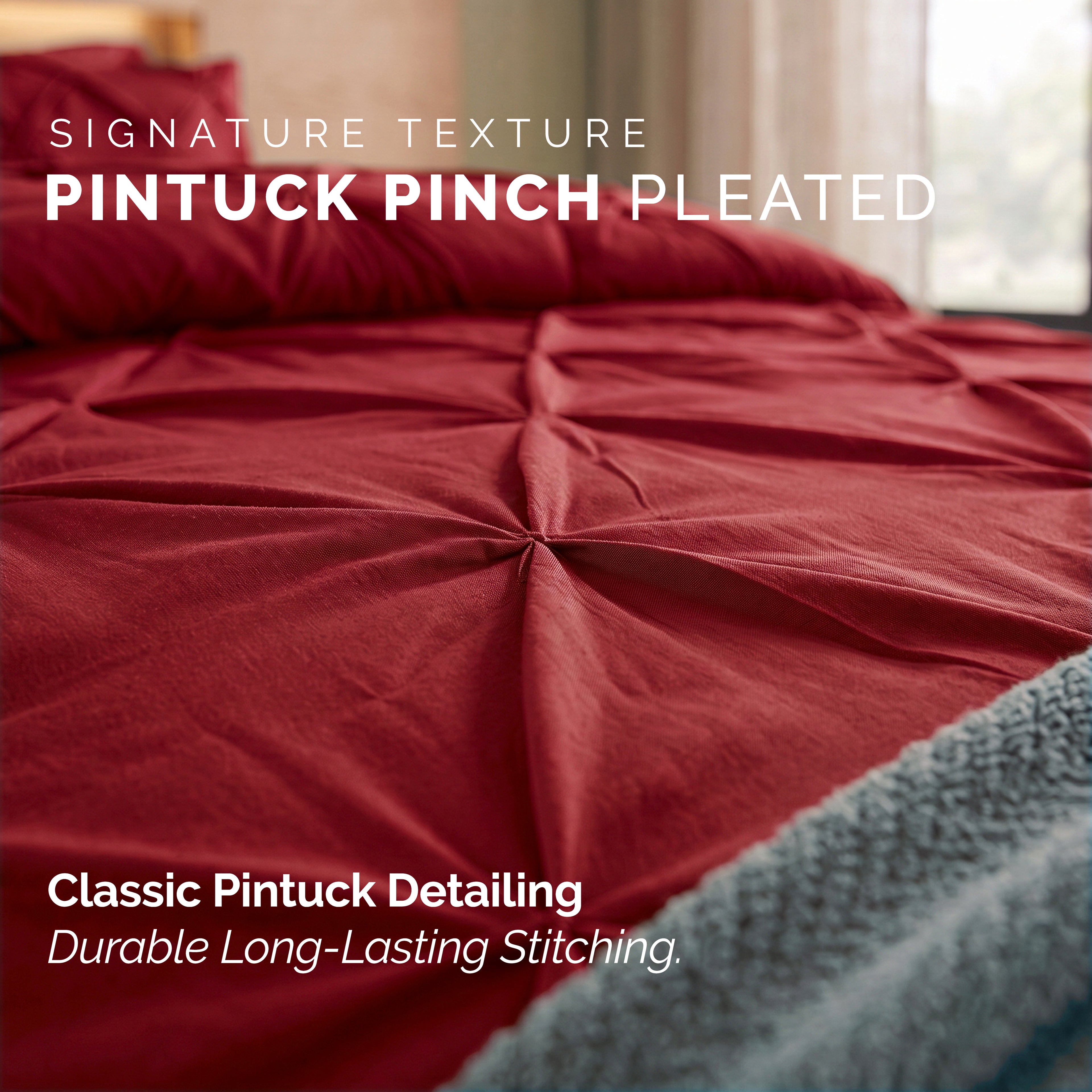 8-Piece Pintuck Pinch Pleated Comforter Set - Includes 4-Piece Sheet Set with Double Sided Storage Pockets