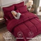 8-Piece Dobby Stripe Comforter Set - Includes 4-Piece Sheet Set with Double Sided Storage Pockets