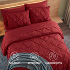 8-Piece Pintuck Pinch Pleated Comforter Set - Includes 4-Piece Sheet Set with Double Sided Storage Pockets