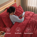 8-Piece Pintuck Pinch Pleated Comforter Set - Includes 4-Piece Sheet Set with Double Sided Storage Pockets