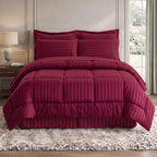 8-Piece Dobby Stripe Comforter Set - Includes 4-Piece Sheet Set with Double Sided Storage Pockets