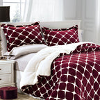 3-Piece Micro-Suede Reversible Sherpa - Bloomingdale Pattern Comforter Set
