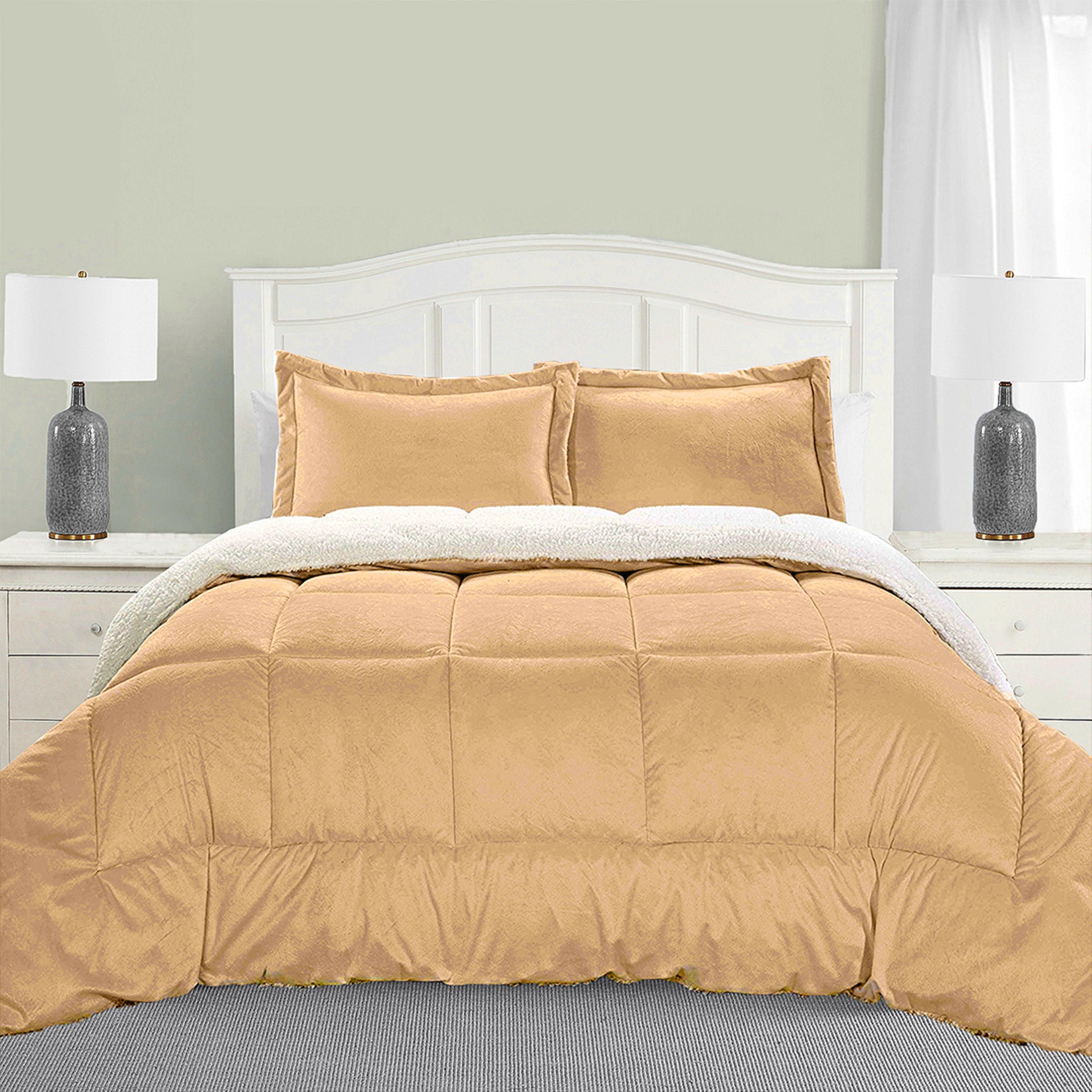 3-Piece Micro-Suede Reversible Sherpa - Solid Color Design Comforter Set