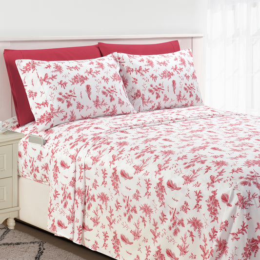 Elegant Comfort 6-Piece Floral and Stripe Pattern Sheet Set - Soft as a Hotel Premium Quality Bedding