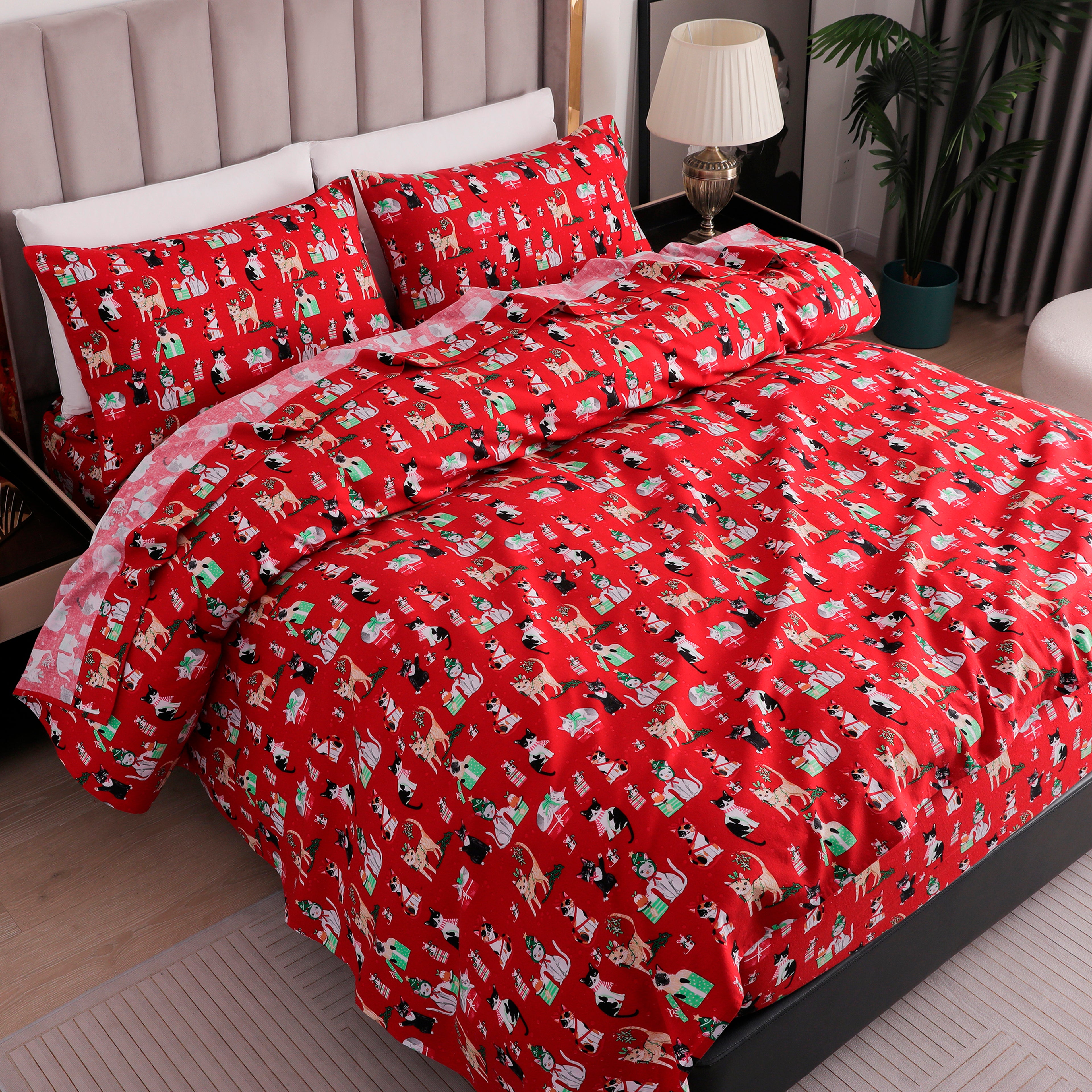 4-Piece Holiday Cotton Flannel Sheet Set - 100% Turkish Cotton