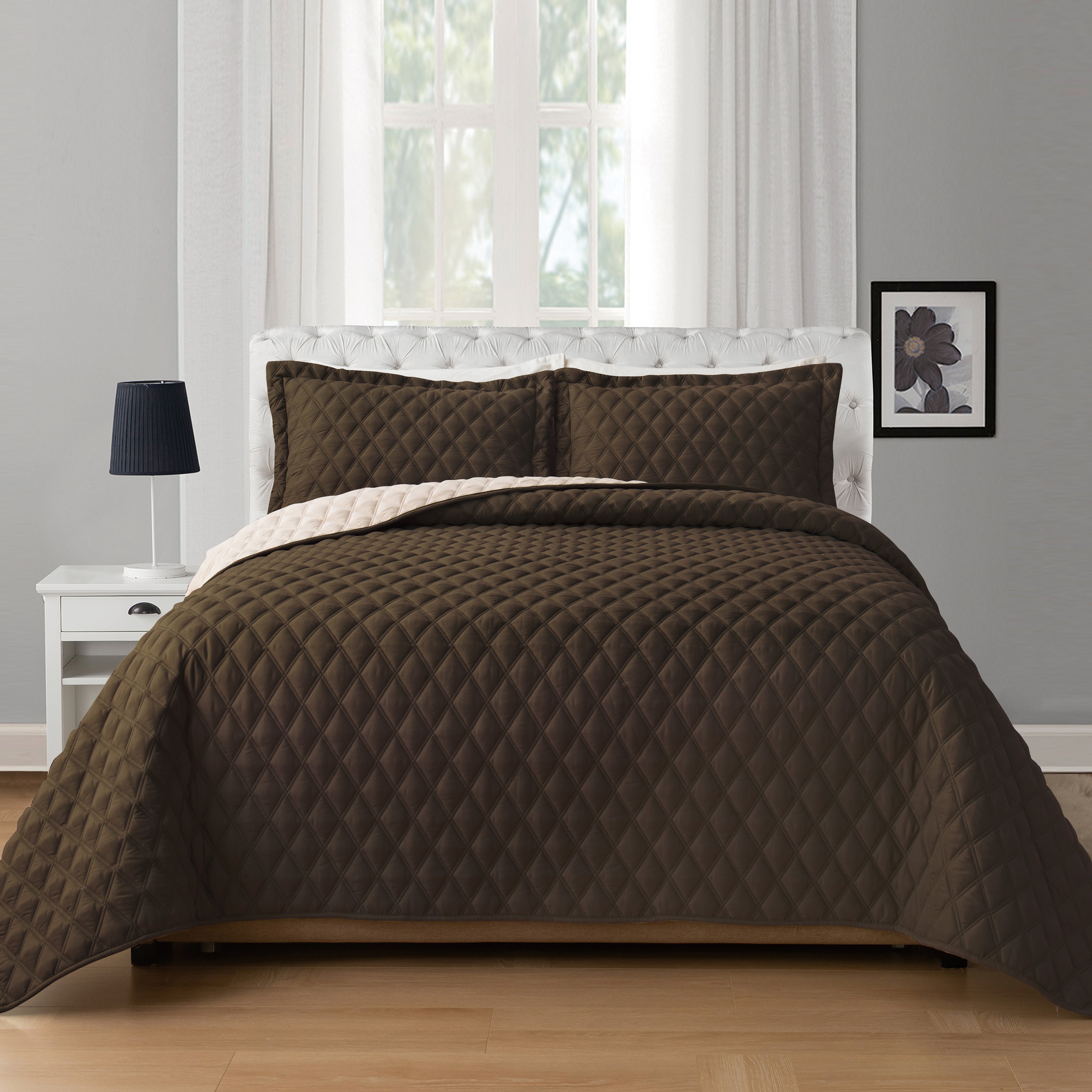 3-Piece Diamond Quilted Reversible Bedspread Coverlet Set
