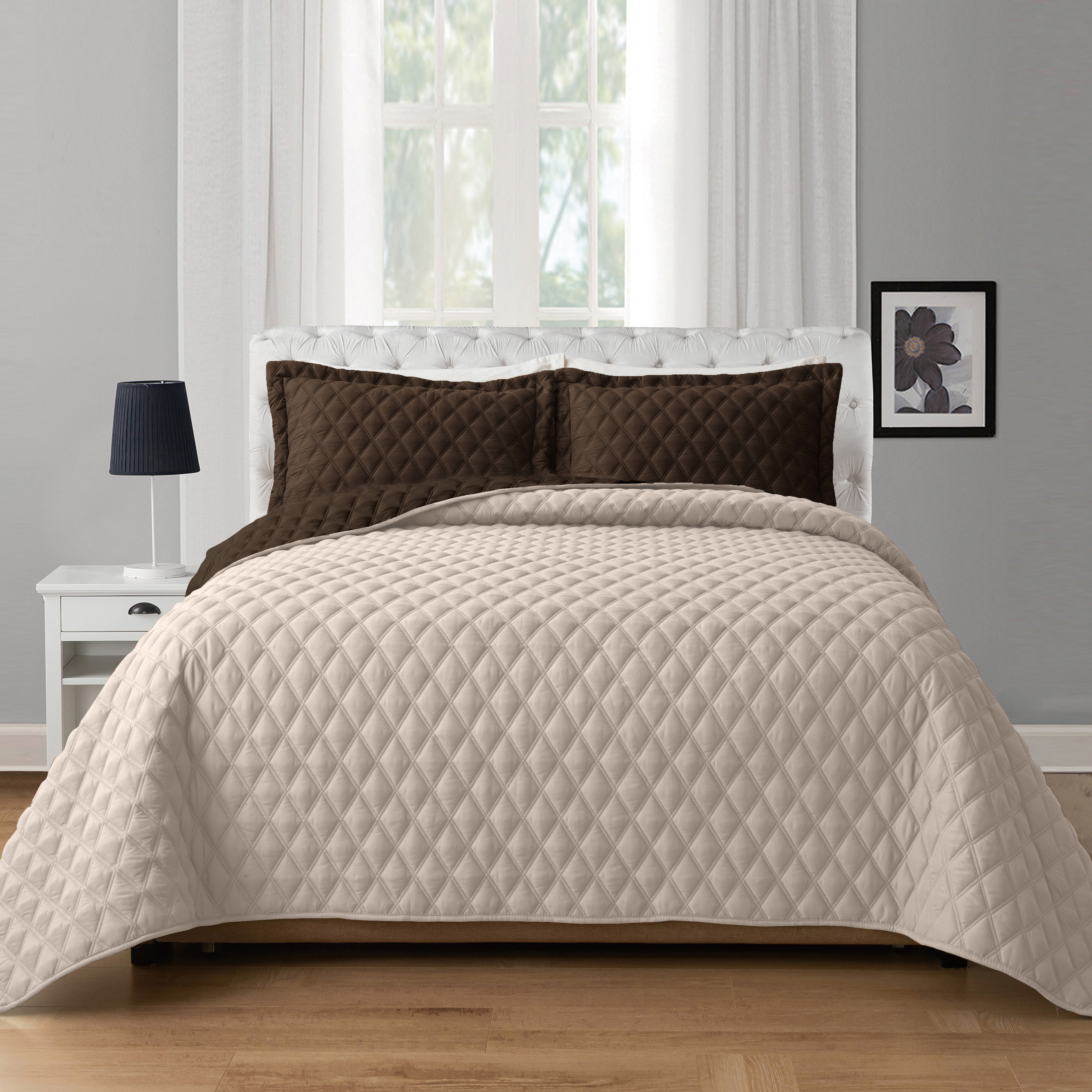 3-Piece Diamond Quilted Reversible Bedspread Coverlet Set