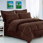 8-Piece Dobby Stripe Comforter Set - Includes 4-Piece Sheet Set with Double Sided Storage Pockets