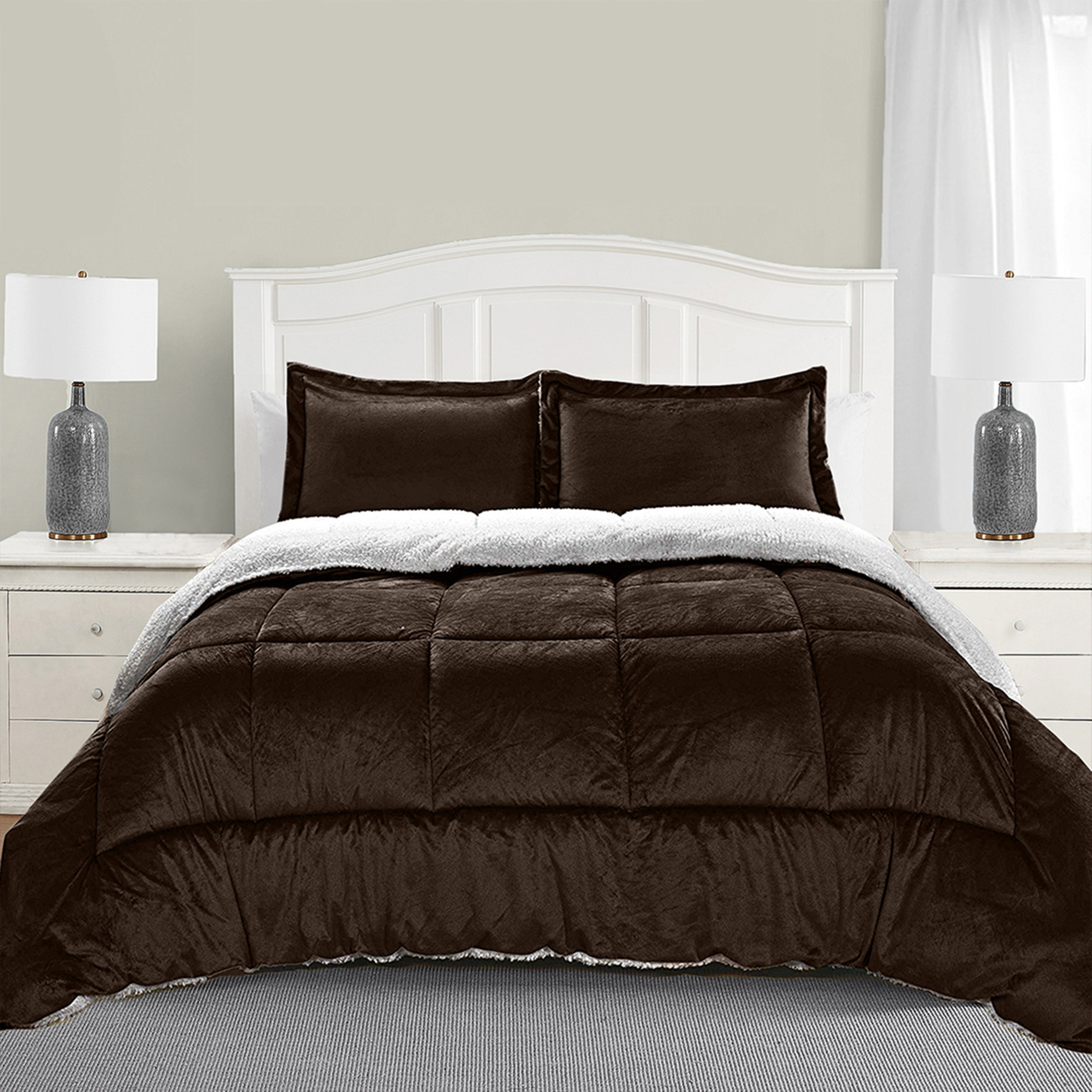 3-Piece Micro-Suede Reversible Sherpa - Solid Color Design Comforter Set
