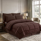 8-Piece Dobby Stripe Comforter Set - Includes 4-Piece Sheet Set with Double Sided Storage Pockets
