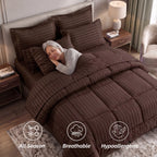 8-Piece Dobby Stripe Comforter Set - Includes 4-Piece Sheet Set with Double Sided Storage Pockets