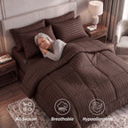 8-Piece Dobby Stripe Comforter Set - Includes 4-Piece Sheet Set with Double Sided Storage Pockets