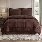 8-Piece Dobby Stripe Comforter Set - Includes 4-Piece Sheet Set with Double Sided Storage Pockets
