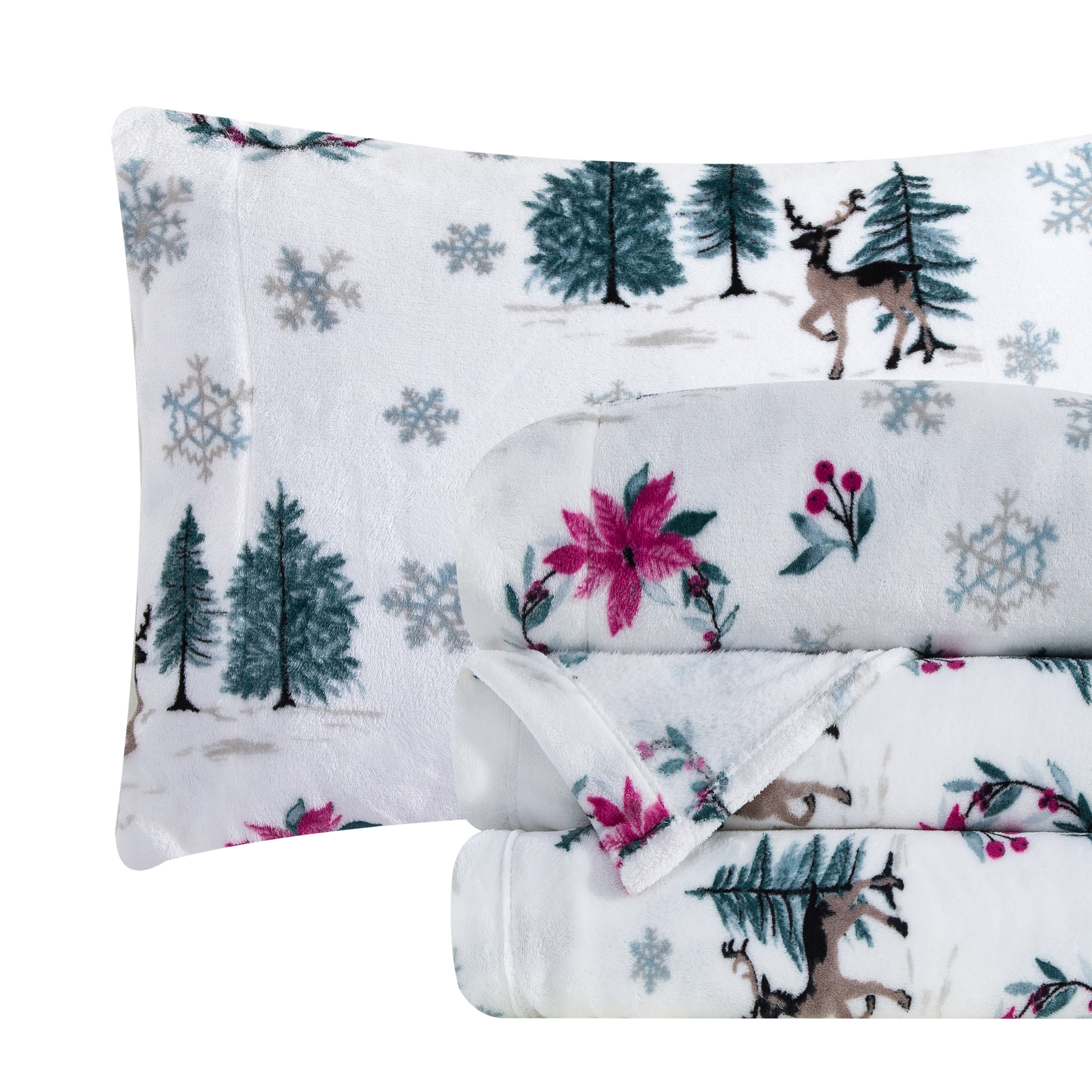 4-Piece Holiday Christmas Velvet Plush Flannel Sheet Set