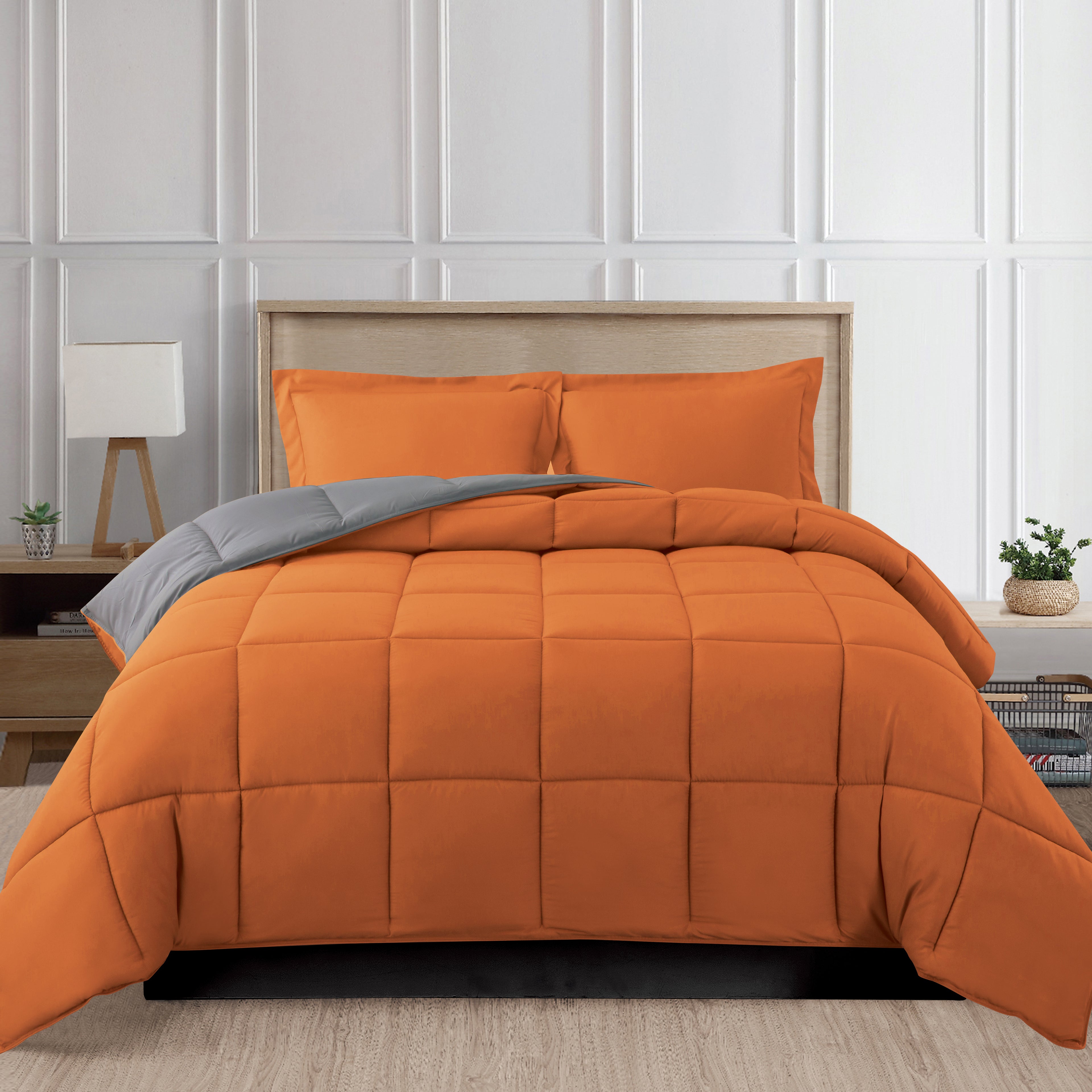 Reversible 3-Piece Box Stitched Comforter & Shams - Duvet Insert with 4 Corner Tabs