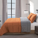 Reversible 3-Piece Box Stitched Comforter & Shams - Duvet Insert with 4 Corner Tabs