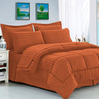 8-Piece Dobby Stripe Comforter Set - Includes 4-Piece Sheet Set with Double Sided Storage Pockets