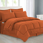 8-Piece Dobby Stripe Comforter Set - Includes 4-Piece Sheet Set with Double Sided Storage Pockets