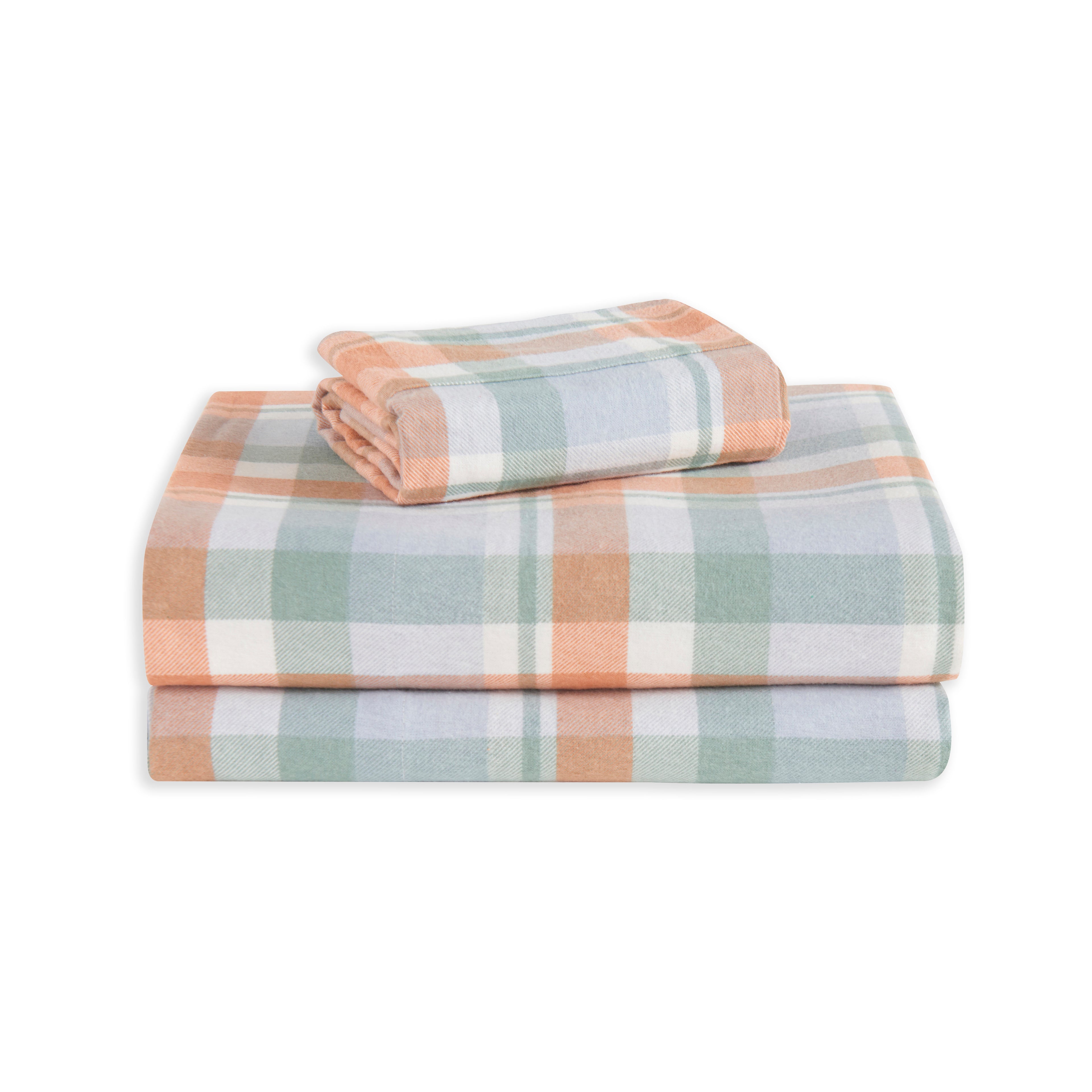 Flannel Plaid - 100% Turkish Cotton Flannel, 4-Piece Flannel Sheet Set