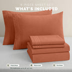 Extra deep 18-24 Inch Pocket 3 Line Embroidery, 6-Piece Sheet Set, Moody Shades