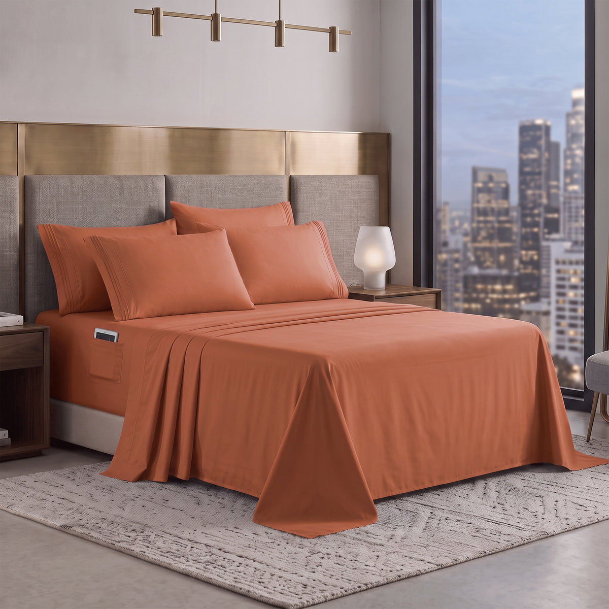 Extra deep 18-24 Inch Pocket 3 Line Embroidery, 6-Piece Sheet Set, Moody Shades