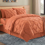 8-Piece Pintuck Pinch Pleated Comforter Set - Includes 4-Piece Sheet Set with Double Sided Storage Pockets