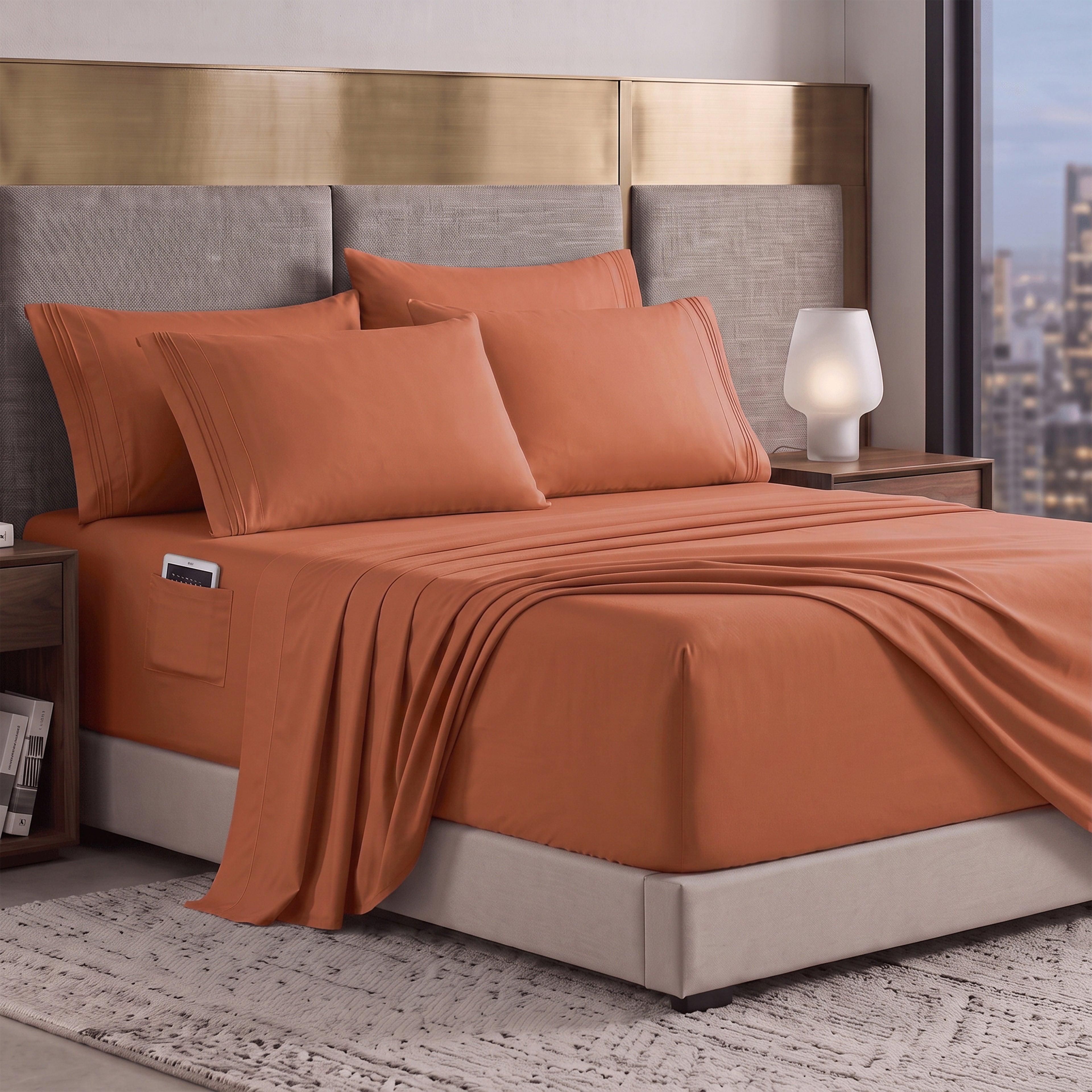 Extra deep 18-24 Inch Pocket 3 Line Embroidery, 6-Piece Sheet Set, Moody Shades