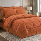 8-Piece Dobby Stripe Comforter Set - Includes 4-Piece Sheet Set with Double Sided Storage Pockets