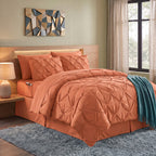 8-Piece Pintuck Pinch Pleated Comforter Set - Includes 4-Piece Sheet Set with Double Sided Storage Pockets