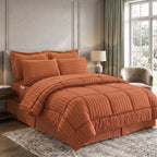8-Piece Dobby Stripe Comforter Set - Includes 4-Piece Sheet Set with Double Sided Storage Pockets