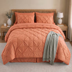 8-Piece Pintuck Pinch Pleated Comforter Set - Includes 4-Piece Sheet Set with Double Sided Storage Pockets