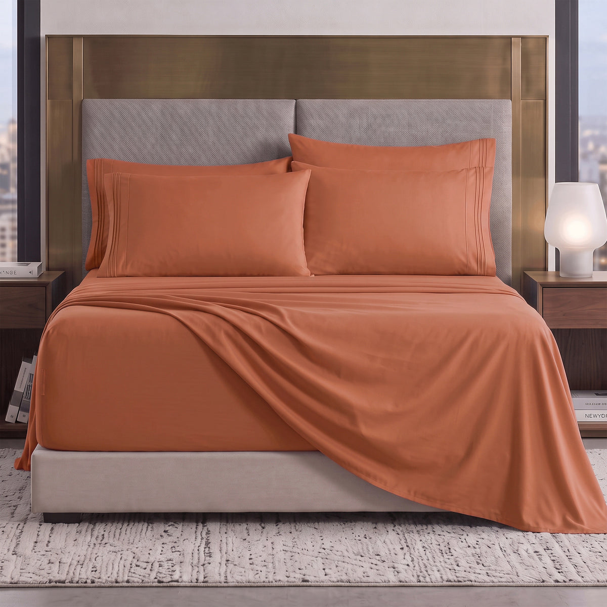 Extra deep 18-24 Inch Pocket 3 Line Embroidery, 6-Piece Sheet Set, Moody Shades