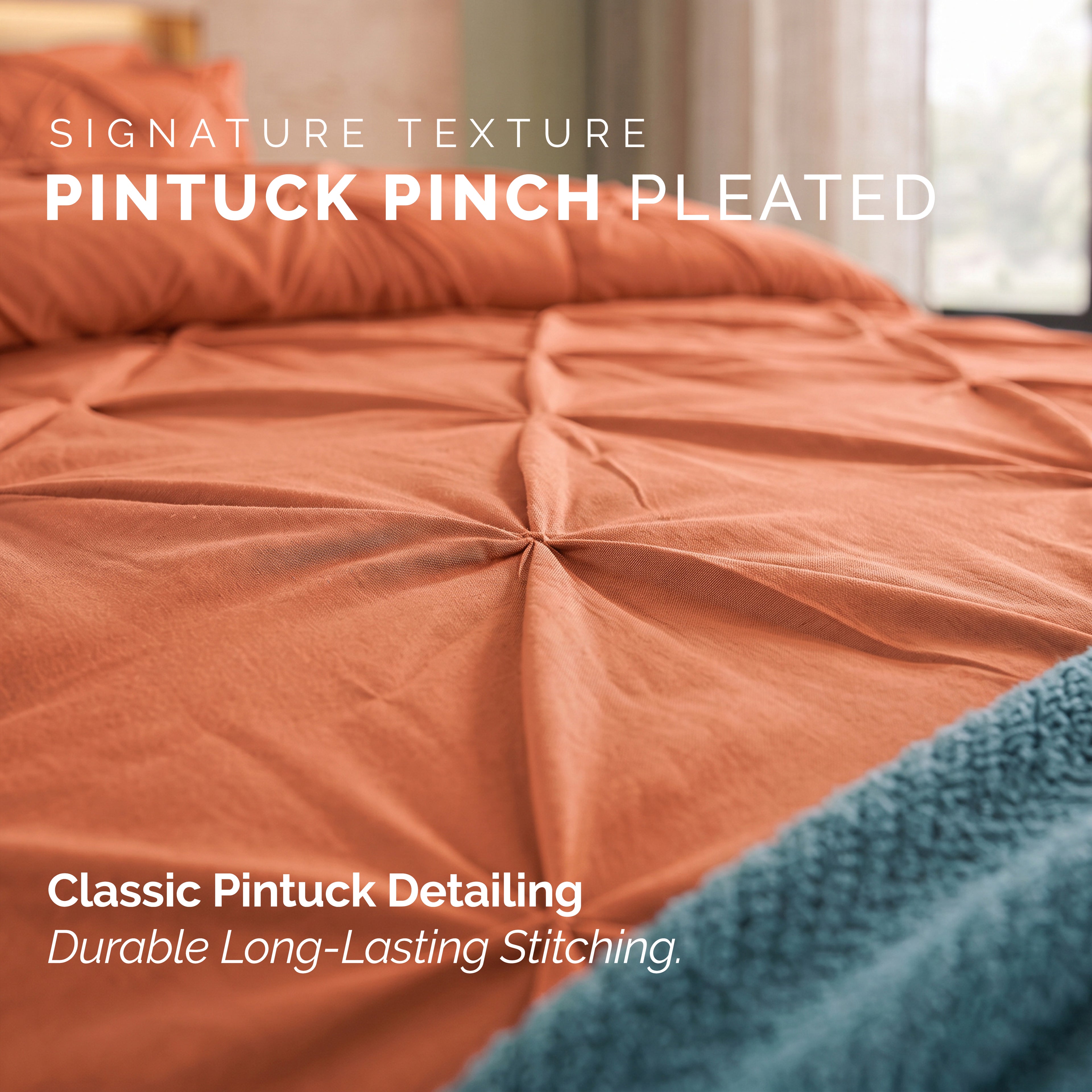 8-Piece Pintuck Pinch Pleated Comforter Set - Includes 4-Piece Sheet Set with Double Sided Storage Pockets