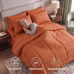 8-Piece Dobby Stripe Comforter Set - Includes 4-Piece Sheet Set with Double Sided Storage Pockets