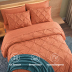 8-Piece Pintuck Pinch Pleated Comforter Set - Includes 4-Piece Sheet Set with Double Sided Storage Pockets