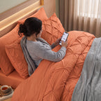 8-Piece Pintuck Pinch Pleated Comforter Set - Includes 4-Piece Sheet Set with Double Sided Storage Pockets