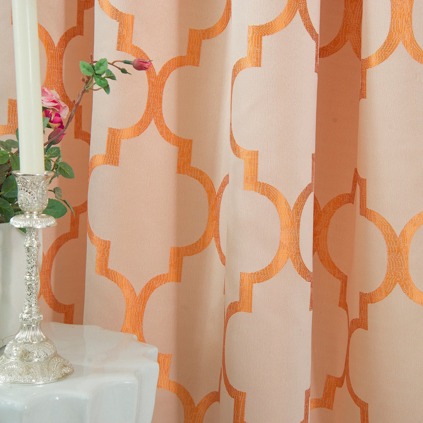 Elegant Comfort 2-Piece Quatrefoil - Moroccan Trellis Jacquard Look Curtain Panels- Attached Valance - 54" W x 84" L, Set of 2