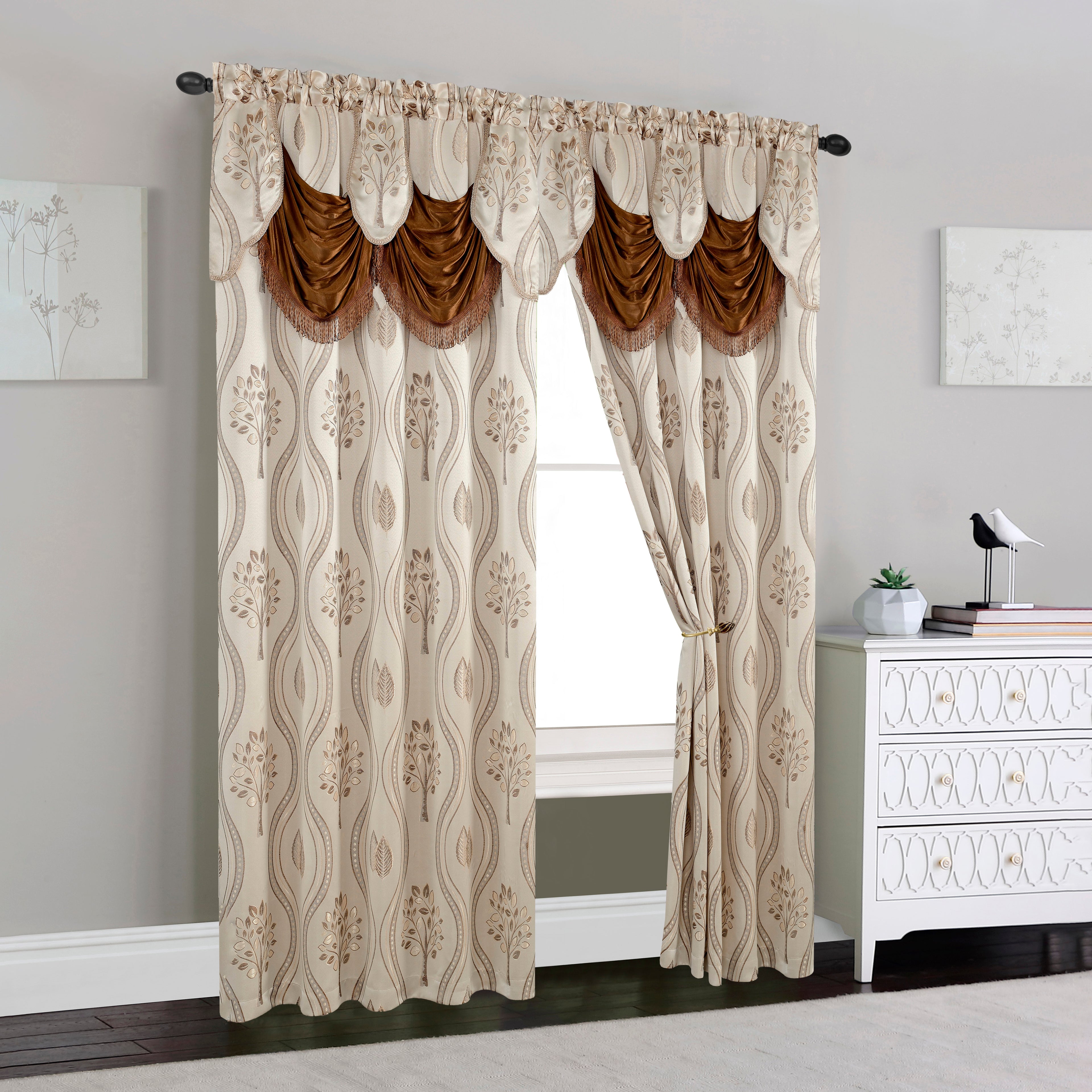 Set of 2 Aurora Curtain Panels- Attached Valance - Rod Pocket- 54" W x 84" L