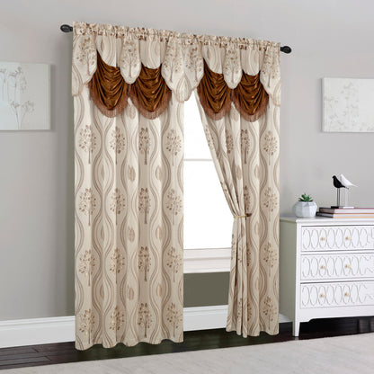 Elegant Comfort Set of 2 Aurora Curtain Panels- Attached Valance - Rod Pocket- 54" W x 84" L