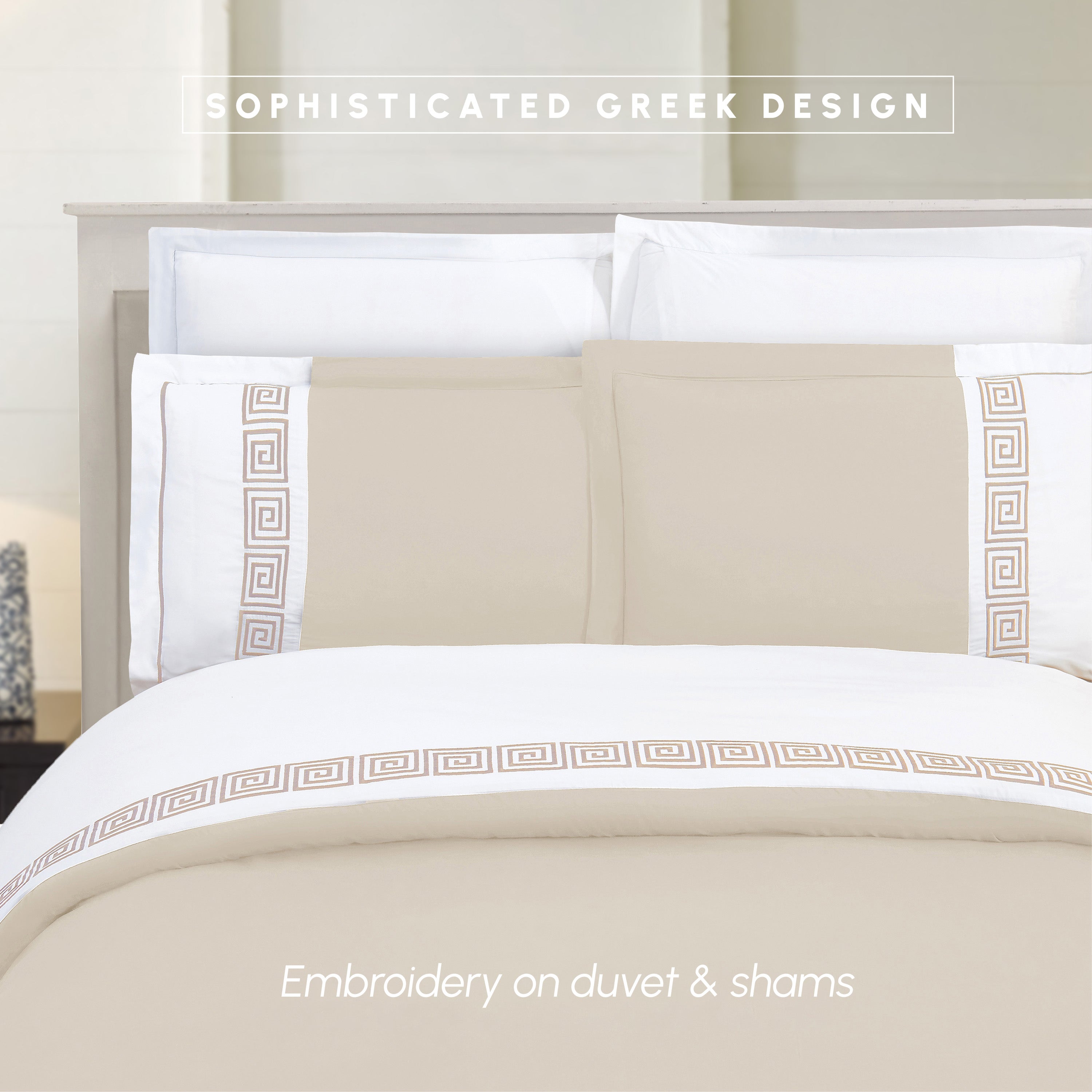 3-Piece Greek Embroidered Duvet Cover Set